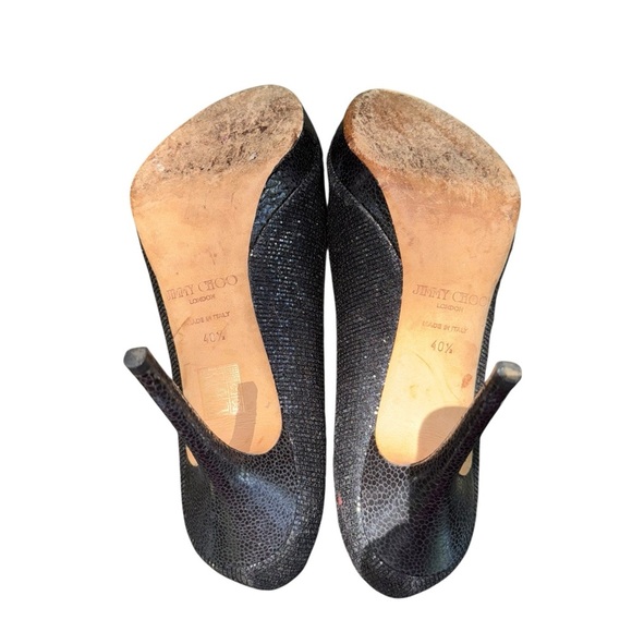 JIMMY CHOO Luna Anthracite Lamé Sparkly Peep Toe Heels EU 40.5 US Size 10.5 - Picture 13 of 16